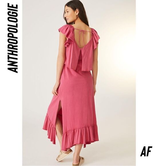 DAILY PRACTICE BY ANTHROPOLOGIE RUFFLED MIDI DRESS IN PINK NWT SMALL - Picture 4 of 7